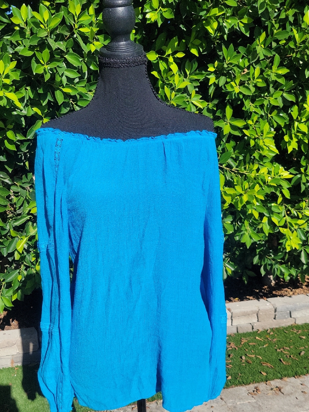 Counterparts Boho Teal Tunic Top With Blousy Crochet Work Sleeves M - Picture 11 of 14